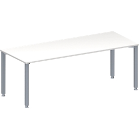 Schäfer Shop Genius Table de réunion MODENA FLEX, hauteur ajustable, en forme de rectangle, 4 pieds avec tubes carrés, l. 2000 x P 800 mm, blanc 