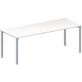 Schäfer Shop Genius Table de réunion MODENA FLEX, hauteur ajustable, en forme de rectangle, 4 pieds avec tubes ronds, l. 2000 x P 800 mm, blanc 