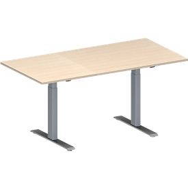 Schäfer Shop Genius Table de réunion MODENA FLEX, hauteur ajustable, en forme de rectangle, pied en T avec tubes rectangulaires, l. 1600 x P 800 mm, coloris érable 