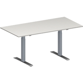Schäfer Shop Genius Table de réunion MODENA FLEX, hauteur ajustable, en forme de rectangle, pied en T avec tubes rectangulaires, l. 1600 x P 800 mm, gris clair 