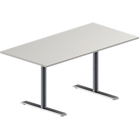 Schäfer Shop Genius Table de réunion MODENA FLEX, hauteur ajustable, en forme de rectangle, pied en T avec tubes ronds, l. 1600 x P 800 mm, gris clair 