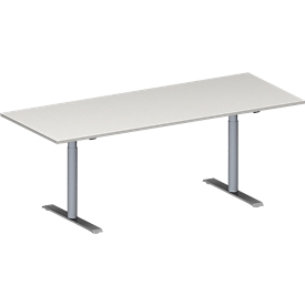 Schäfer Shop Genius Table de réunion MODENA FLEX, hauteur ajustable, en forme de rectangle, pied en T avec tubes ronds, l. 2000 x P 800 mm, gris clair 