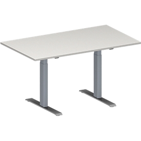 Schäfer Shop Genius Table de réunion MODENA FLEX, hauteur ajustable, en forme de rectangle, pieds en T avec tubes rectangulaires, l. 1400 x P 800 mm, gris clair 