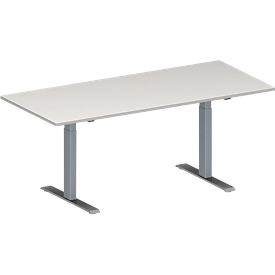 Schäfer Shop Genius Table de réunion MODENA FLEX, hauteur ajustable, en forme de rectangle, pieds en T avec tubes rectangulaires, l. 1800 x P 800 mm, gris clair 