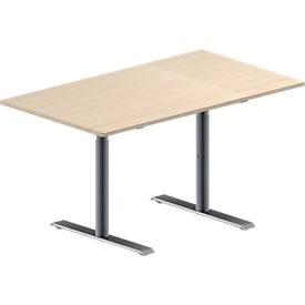 Schäfer Shop Genius Table de réunion MODENA FLEX, hauteur ajustable, en forme de rectangle, pieds en T avec tubes ronds, l. 1400 x P 800 mm, coloris érable 