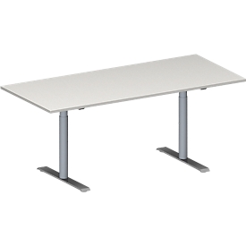 Schäfer Shop Genius Table de réunion MODENA FLEX, hauteur ajustable, en forme de rectangle, pieds en T avec tubes ronds, l. 1800 x P 800 mm, gris clair 