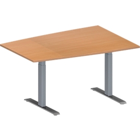 Schäfer Shop Genius Table de réunion MODENA FLEX, hauteur ajustable, en forme de tonneau, pieds en T avec tubes rectangulaires, l. 1400 x P 1000 mm, coloris hêtre