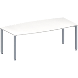 Schäfer Shop Genius Table de réunion MODENA FLEX, hauteur ajustable, forme bateau, 4 pieds avec tubes carrés, l. 2000 x P 1000/800 mm, sans bloc prise, blanc 