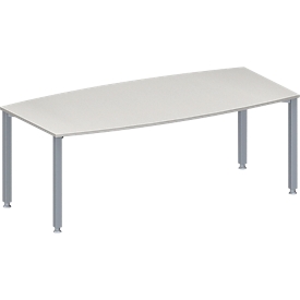 Schäfer Shop Genius Table de réunion MODENA FLEX, hauteur ajustable, forme bateau, 4 pieds avec tubes carrés, l. 2000 x P 1000/800 mm, sans bloc prise, gris clair 