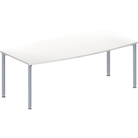 Schäfer Shop Genius Table de réunion MODENA FLEX, hauteur ajustable, forme bateau, 4 pieds avec tubes ronds, l. 2000 x P 1000/800 mm, sans bloc prise, blanc 