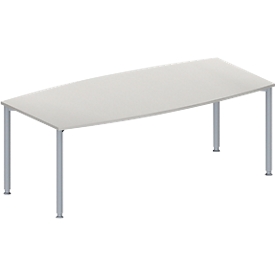 Schäfer Shop Genius Table de réunion MODENA FLEX, hauteur ajustable, forme bateau, 4 pieds avec tubes ronds, l. 2000 x P 1000/800 mm, sans bloc prise, gris clair 