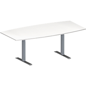 Schäfer Shop Genius Table de réunion MODENA FLEX, hauteur ajustable, forme bateau, pieds en T avec tubes rectangulaires, l. 2000 x P 1000/800 mm, blanc 
