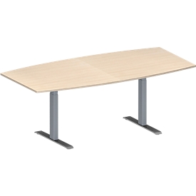 Schäfer Shop Genius Table de réunion MODENA FLEX, hauteur ajustable, forme bateau, pieds en T avec tubes rectangulaires, l. 2000 x P 1000/800 mm, coloris érable 