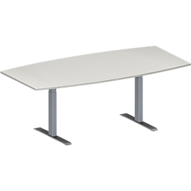 Schäfer Shop Genius Table de réunion MODENA FLEX, hauteur ajustable, forme bateau, pieds en T avec tubes rectangulaires, l. 2000 x P 1000/800 mm, gris clair 