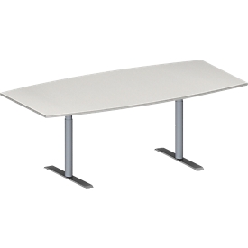 Schäfer Shop Genius Table de réunion MODENA FLEX, hauteur ajustable, forme bateau, pieds en T avec tubes ronds, l. 2000 x P 1000/800 mm, gris clair