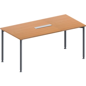 Schäfer Shop Genius Table de réunion MODENA FLEX, hauteur ajustable, rectangulaire, 4 pieds avec tubes ronds, l. 1600 x P 800 mm, bloc prise six entrées, coloris hêtre