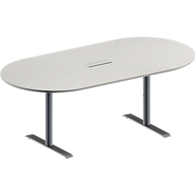 Schäfer Shop Genius Table de réunion MODENA FLEX, hauteur ajustable, sans bloc prise, en forme d'ovale, pieds en T avec tubes ronds, l. 2000 x P 1000 mm, gris clair