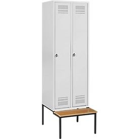 Schäfer Shop Genius Taquilla con banco, 2 compartimentos, cierre de pasador giratorio de seguridad, gris luminoso/gris luminoso