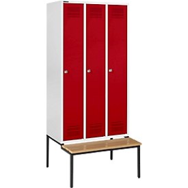 Schäfer Shop Genius Taquilla con banco, 3 compartimentos, cerradura de cilindro, gris luminoso/rojo