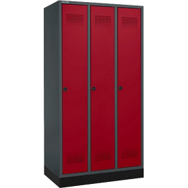 Schäfer Shop Genius Taquilla con zócalo, 3 compartimentos, anchura compartimento 300 mm, cierre de pasador giratorio de seguridad, antracita/rojo rubí