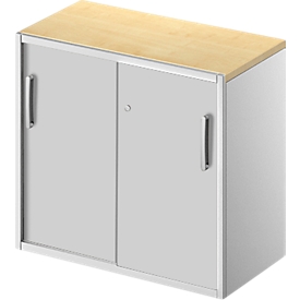 Schäfer Shop Genius TETRIS SOLID bijzetkast, 2 OH, op bureauhoogte, B 800 mm, dekblad 25 mm, ahorn decor/blank aluminium