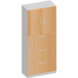 Schäfer Shop Genius TETRIS SOLID combi-kast, 2 legborden achter 2 deuren + 3 HM-laden, B 800 x D 413 x H 2239 mm, beukendecor/blank alu