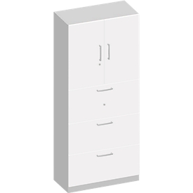 Schäfer Shop Genius TETRIS SOLID combi-kast, 2 legborden achter 2 deuren + 3 HM-laden, B 800 x D 413 x H 2239 mm, wit/blank alu