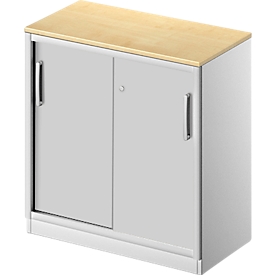 Schäfer Shop Genius TETRIS SOLID schuifdeurkast, 2 OH, B 800 mm, incl. 19 mm dekblad, ahorn decor/blank aluminium