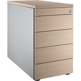 Schäfer Shop Genius Vast ladeblok 13333, met greepgleuf, B 435 x H 717 mm, wit/aluminium/wit/eiken decor