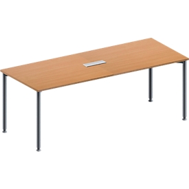 Schäfer Shop Genius Vergadertafel MODENA FLEX, in hoogte verstelbaar, 3-voudige contactdoos, rechthoekige vorm, 4-poot ronde buis, B 2000 x D 800 mm, beukenpatroon