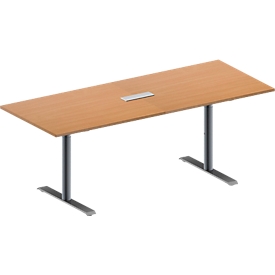 Schäfer Shop Genius Vergadertafel MODENA FLEX, in hoogte verstelbaar, 3-voudige contactdoos, rechthoekige vorm, T-poot ronde buis, B 2000 x D 800 mm, beukenpatroon