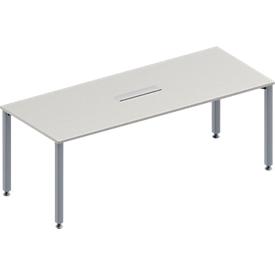 Schäfer Shop Genius Vergadertafel MODENA FLEX, in hoogte verstelbaar, 6-voudige contactdoos, rechthoekige vorm, 4-poot vierkante buis, B 2000 x D 800 mm, lichtgrijs