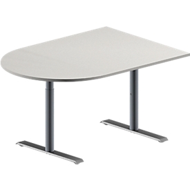 Schäfer Shop  Genius Vergadertafel MODENA FLEX, in hoogte verstelbaar, halve cirkelvorm, T-poot ronde buis, B 1400 x D 1000 mm, lichtgrijs 