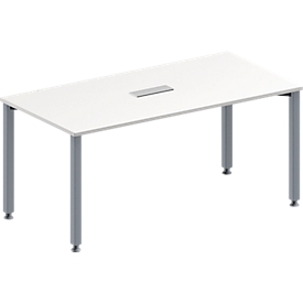 Schäfer Shop Genius Vergadertafel MODENA FLEX, in hoogte verstelbaar, rechthoekige vorm, 4-poot vierkante buis, B 1600 x D 800 mm, 3-voudige contactdoos, wit