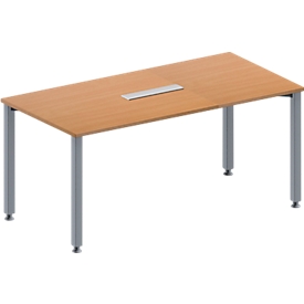 Schäfer Shop Genius Vergadertafel MODENA FLEX, in hoogte verstelbaar, rechthoekige vorm, 4-poot vierkante buis, B 1600 x D 800 mm, 6-voudige contactdoos, beukenpatroon