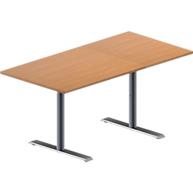 Schäfer Shop  Genius Vergadertafel MODENA FLEX, in hoogte verstelbaar, rechthoekige vorm, T-poot ronde buis, B 1600 x D 800 mm, beukenpatroon 