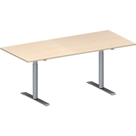 Schäfer Shop  Genius Vergadertafel MODENA FLEX, in hoogte verstelbaar, rechthoekige vorm, T-poot ronde buis, B 1800 x D 800 mm, esdoornpatroon 
