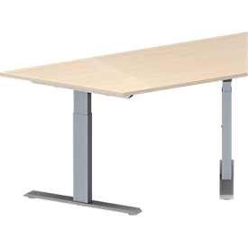 Schäfer Shop  Genius Vergadertafel MODENA FLEX, in hoogte verstelbaar, trapeziumvorm, T-poot, B 1600 x D 800 x H 650-850 mm, esdoornpatroon 