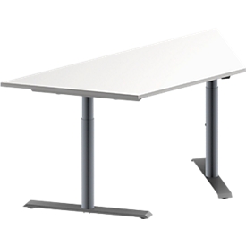 Schäfer Shop  Genius Vergadertafel MODENA FLEX, in hoogte verstelbaar, trapeziumvorm, T-poot ronde buis, B 1600 x D 800 mm, wit 