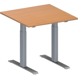 Schäfer Shop  Genius Vergadertafel MODENA FLEX, in hoogte verstelbaar, vierkante vorm, T-poot rechthoekige buis, B 800 x D 800 mm, beukenpatroon 