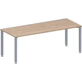 Schäfer Shop Genius vergadertafel MODENA FLEX, rechthoekig, 4-poots vierkante buis, B 2000 x D 800 x H 720-840 mm, eiken decor/blank aluminium RAL 9006