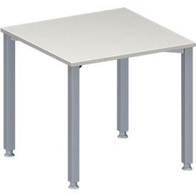 Schäfer Shop Genius vergadertafel MODENA FLEX, vierkant, 4-poots vierkante buis, B 800 x D 800 x H 720-840 mm, lichtgrijs/blank aluminium RAL 9006