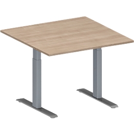 Schäfer Shop Genius vergadertafel MODENA FLEX, vierkant, T-poot rechthoekige buis, B 1000 x D 1000 x H 650-850 mm, eiken decor/blank aluminium RAL 9006