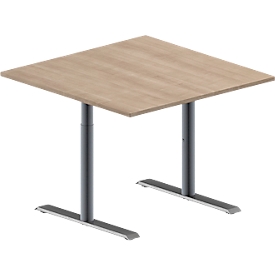 Schäfer Shop Genius vergadertafel MODENA FLEX, vierkant, T-poot ronde buis, B 1000 x D 1000 x H 650-850 mm, eiken decor/blank aluminium RAL 9006