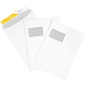 Schäfer Shop Genius Versandtaschen, DIN C4, mit Fenster, haftklebend, 90 g/m², 250 Stück, chlorfrei-weiß