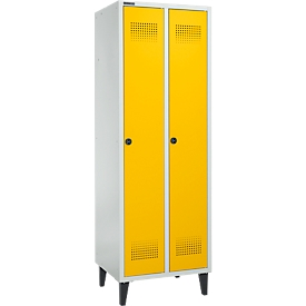 Schäfer Shop Genius Vestiaire sur pieds, 2 compartiments, serrure de sécurité à came batteuse, gris clair/jaune