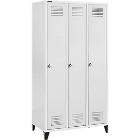 Schäfer Shop Genius Vestiaire sur pieds, 3 compartiments, serrure à came batteuse, gris clair/gris clair