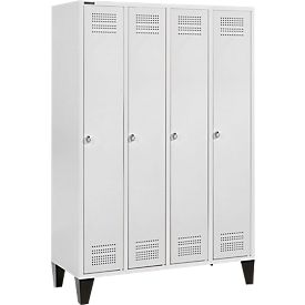 Schäfer Shop Genius Vestiaire sur pieds, 4 compartiments, serrure à came batteuse, gris clair/gris clair