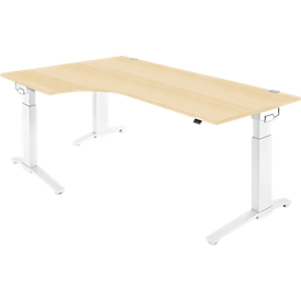 Schäfer Shop Genius Winkelschreibtisch 90° PLANOVA ERGOSTYLE, Ansatz links, manuell höhenverstellbar, B 2000 mm, Ahorn-Dekor/weiss 