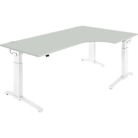 Schäfer Shop Genius Winkelschreibtisch 90° PLANOVA ERGOSTYLE, Ansatz rechts, manuell höhenverstellbar, B 2000 mm, lichtgrau/weiß